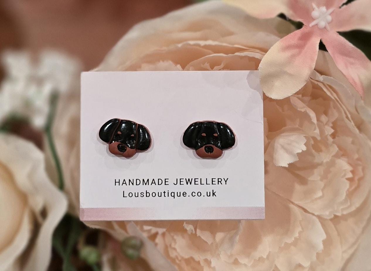 Handmade Dog Stud Earrings, Sterling Silver Posts, Polymer Clay