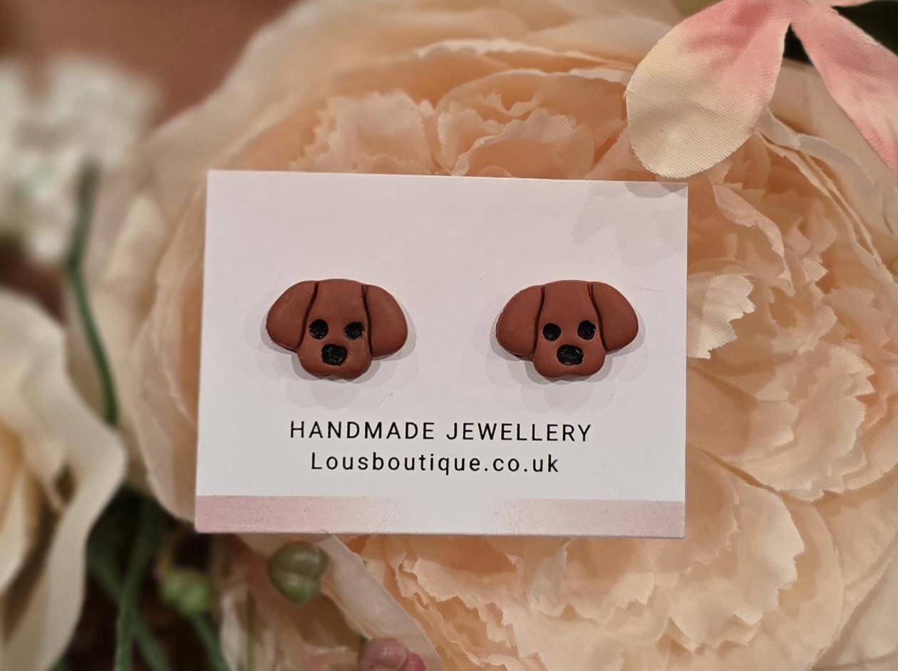 Handmade Dog Stud Earrings, Sterling Silver Posts, Polymer Clay