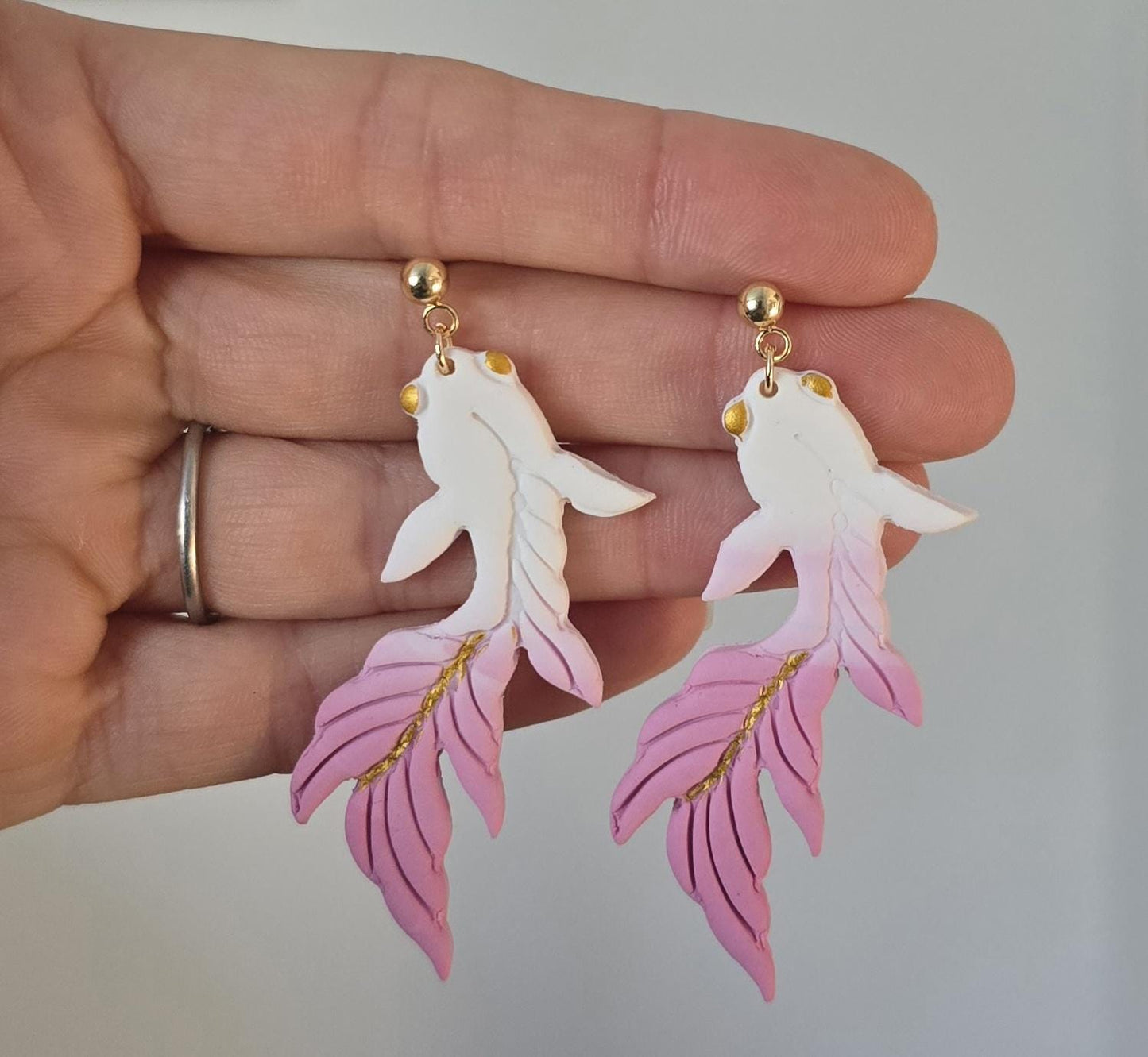 Handmade guppy fish dangle stud Earrings | Polymer Clay, Silver or gold plated
