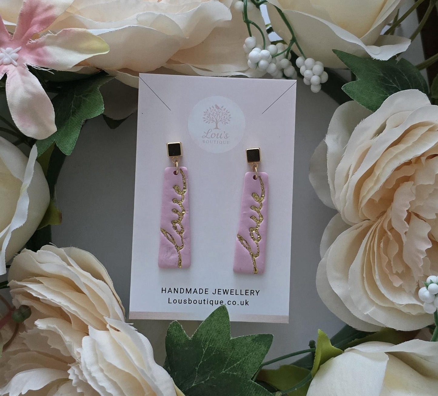 Handmade mothers day Polymer Clay Earrings, 18k Gold Plated, Hearts, Bows, rose, love