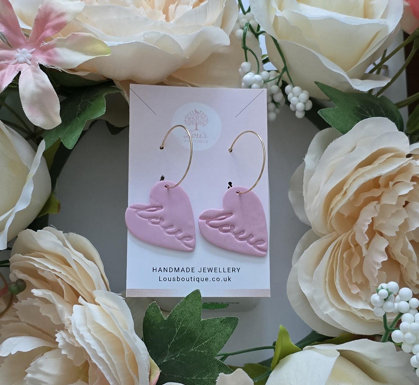 Handmade mothers day Polymer Clay Earrings, 18k Gold Plated, Hearts, Bows, rose, love