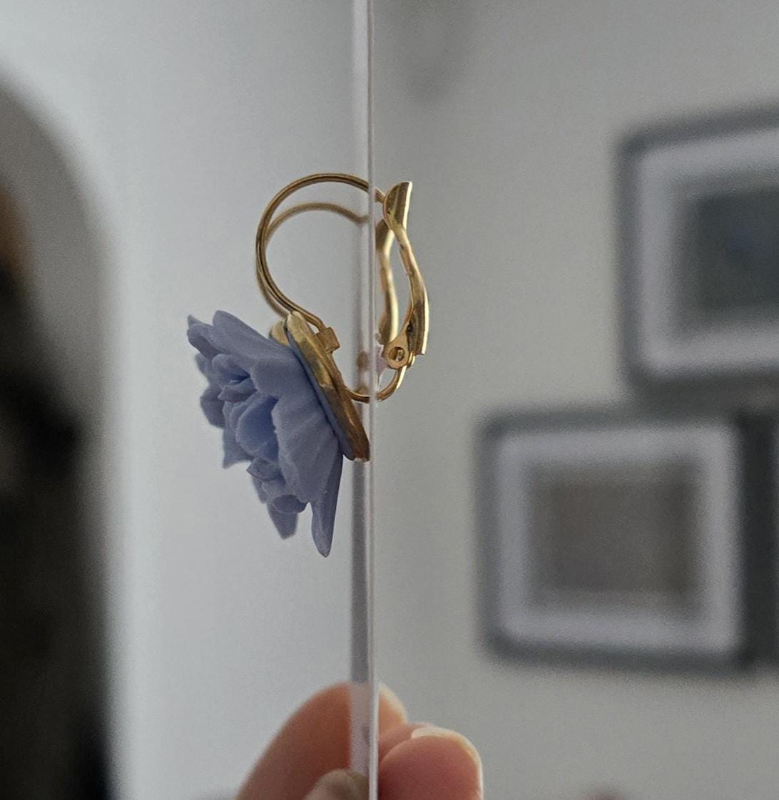 Handmade purple or blue flower hoop Earrings | Polymer Clay, Silver or gold plated