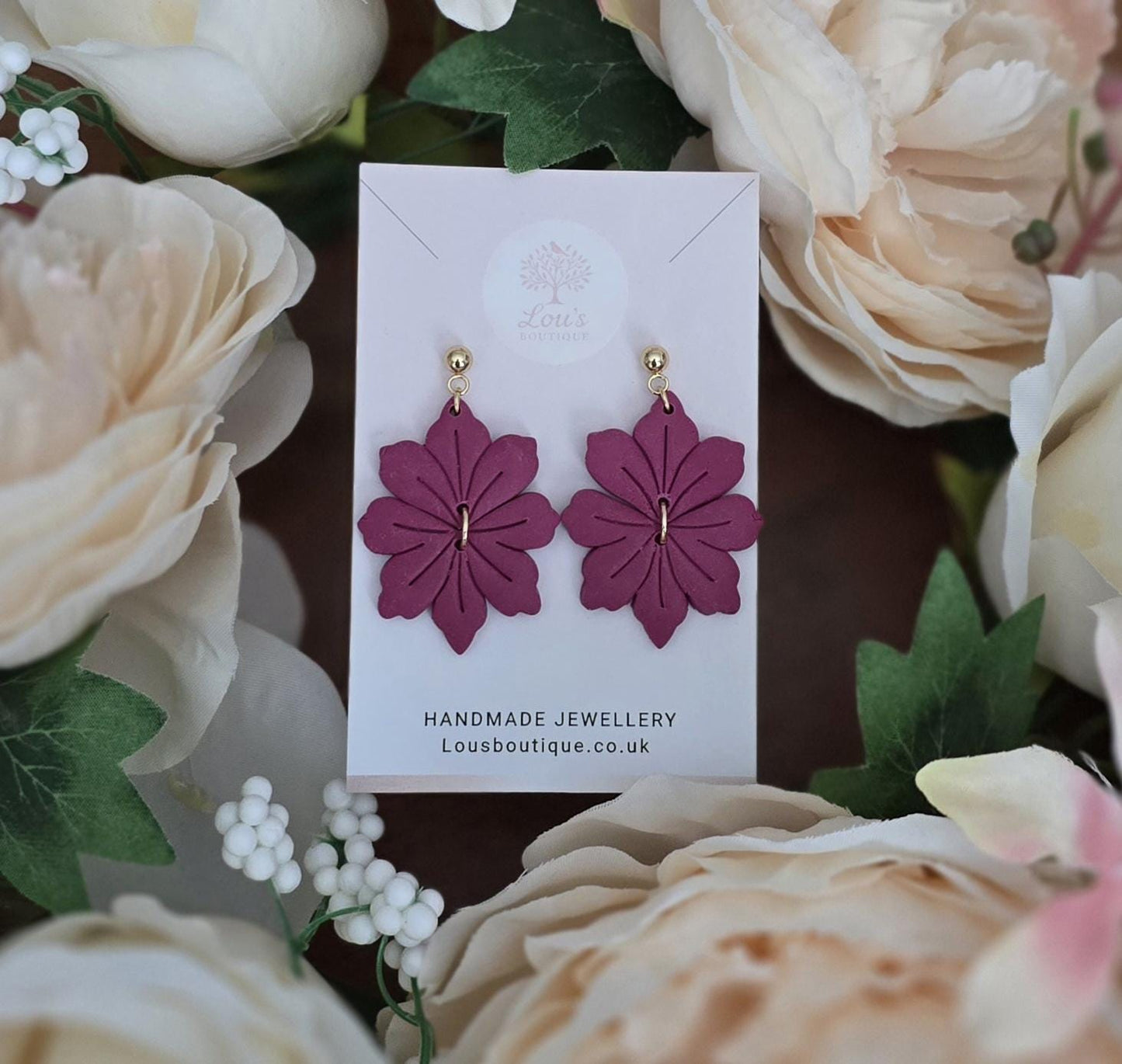 Handmade flower or leaf dangle stud Earrings | Polymer Clay, Silver or gold plated