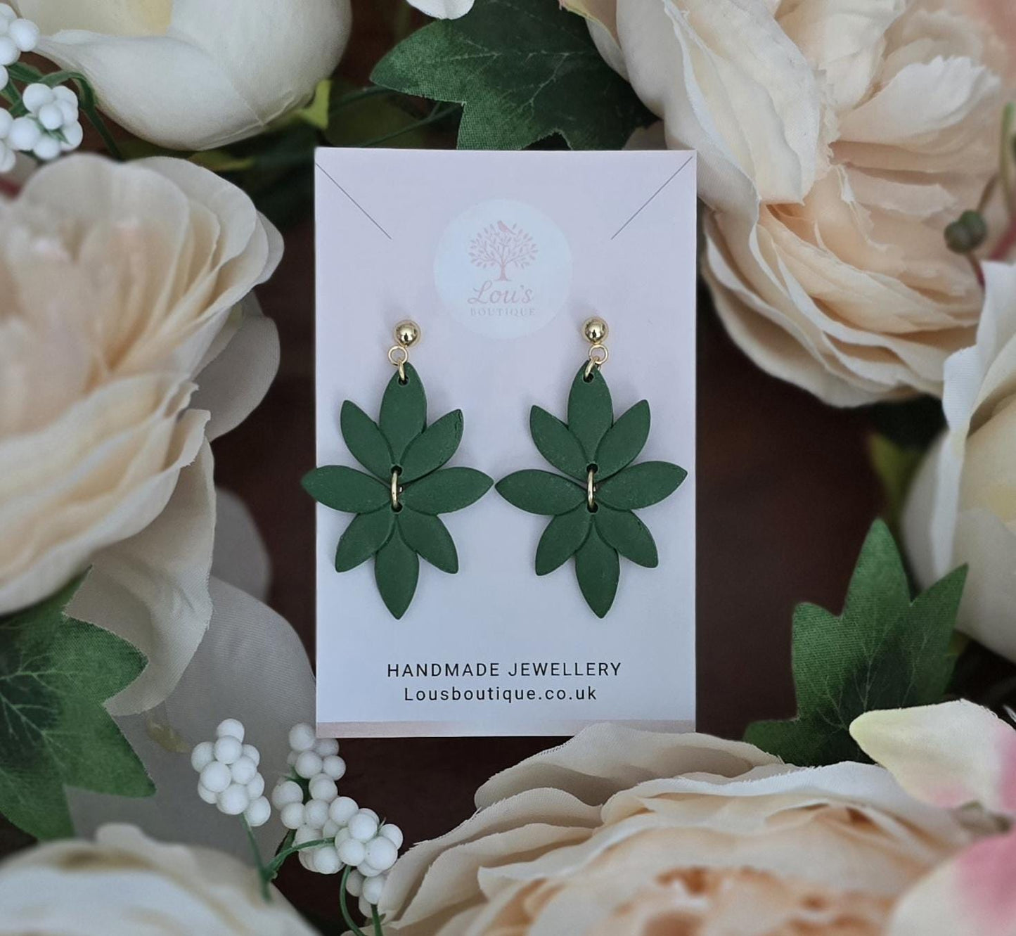 Handmade flower or leaf dangle stud Earrings | Polymer Clay, Silver or gold plated