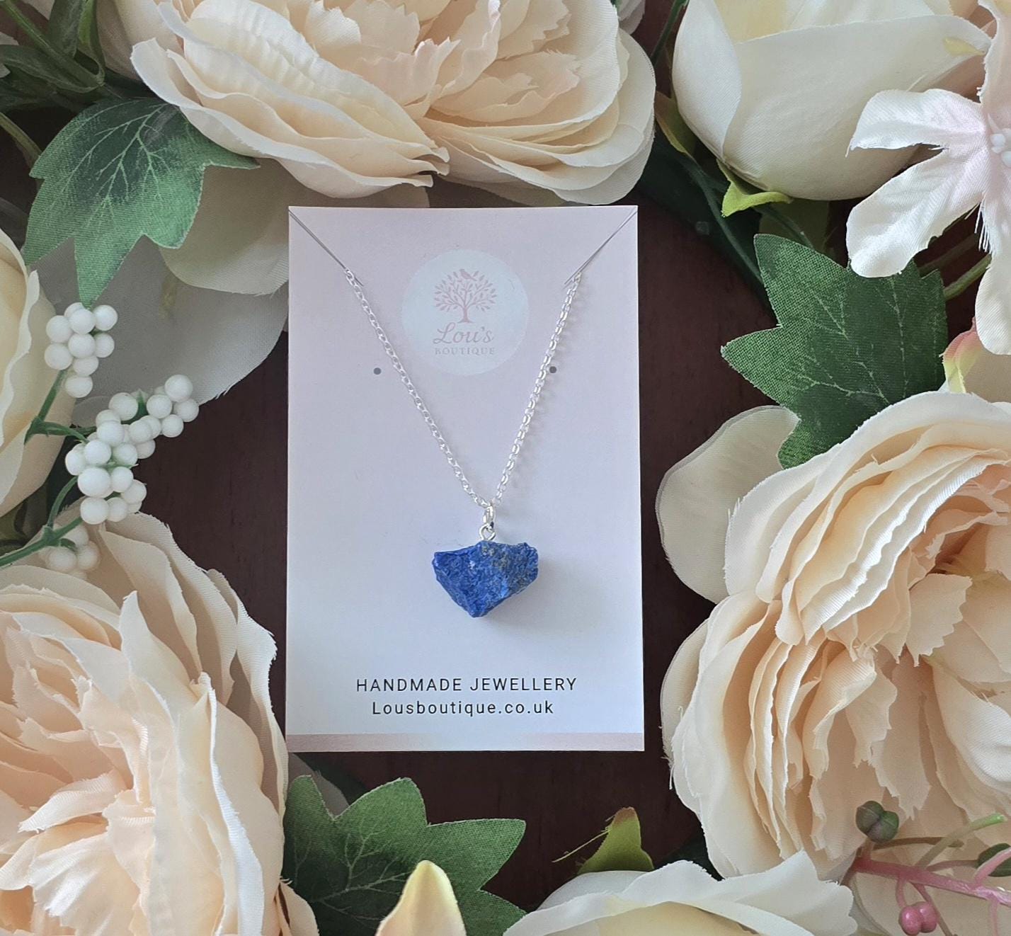 Raw Lapis Lazuli Sterling Silver Necklace | 18 inch Healing Crystal Pendant