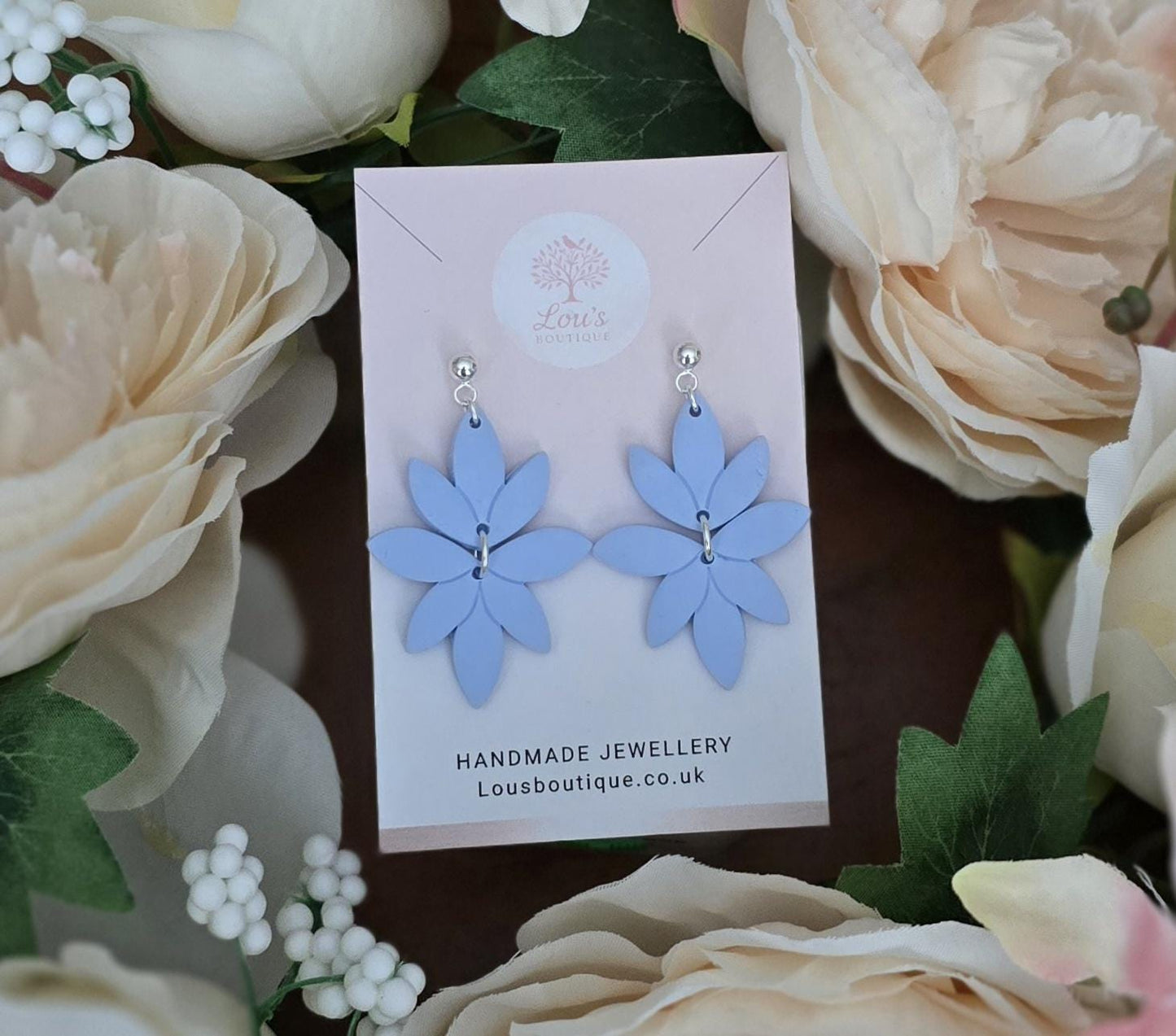 Handmade flower or leaf dangle stud Earrings | Polymer Clay, Silver or gold plated