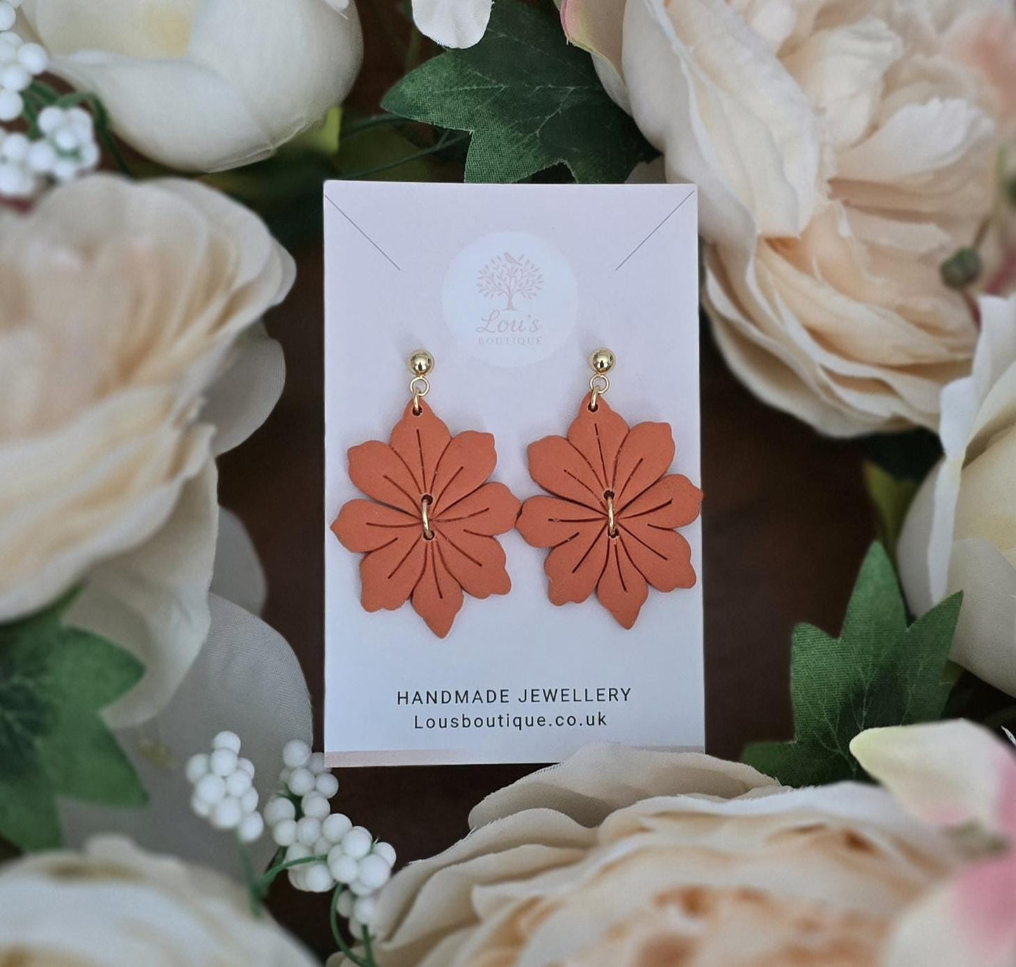 Handmade flower or leaf dangle stud Earrings | Polymer Clay, Silver or gold plated