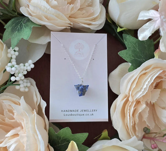 Raw Lapis Lazuli Sterling Silver Necklace | 18 inch Healing Crystal Pendant