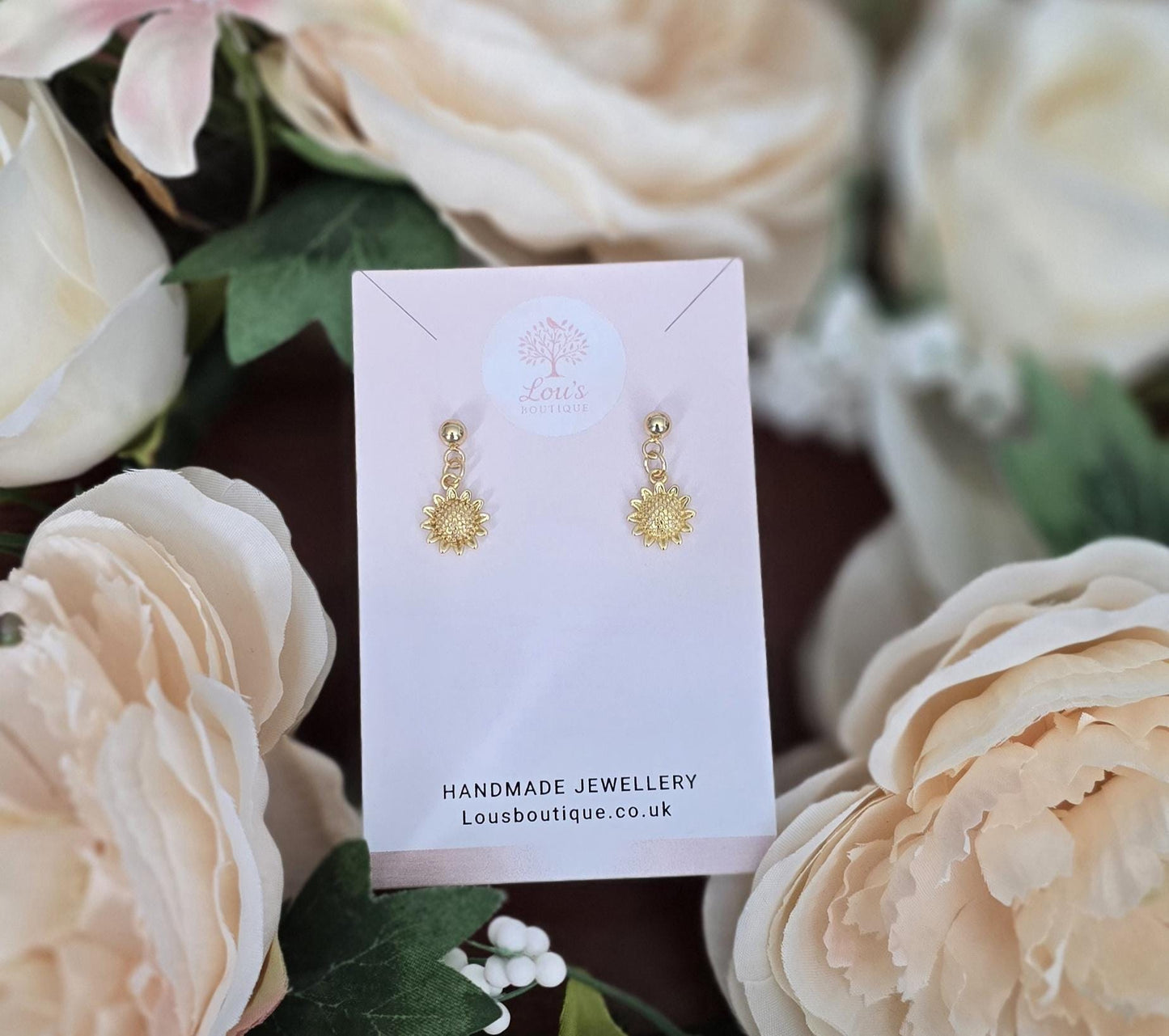 Handmade 18k Gold Sunflower Earrings and/or Necklace Set | Boho floral Jewellery