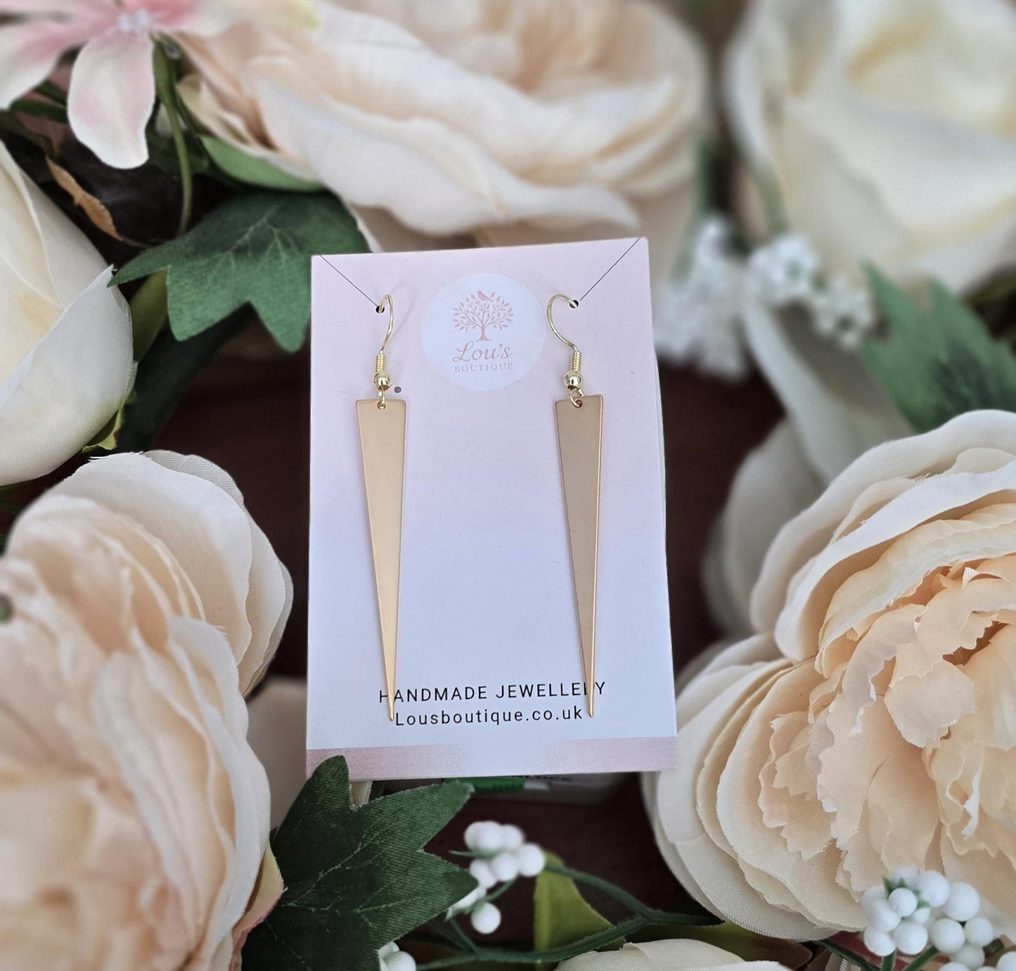 Handmade 18k Gold traingle shard chic Dangle Earrings