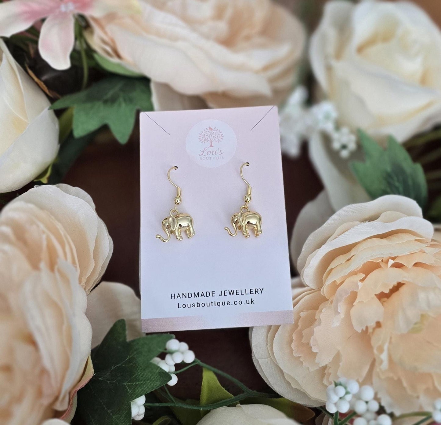 Handmade 18k Gold or silver Elephant Chic Dangle drop Earrings