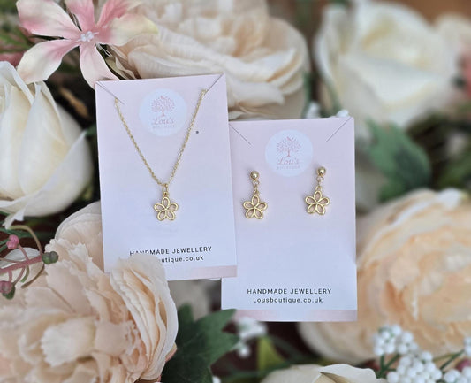 Handmade 18k Gold Daisy Earrings and/or Necklace Set | Boho floral Jewellery