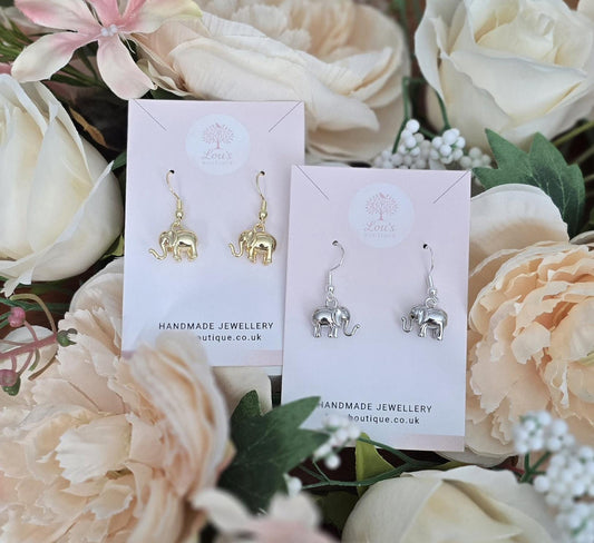 Handmade 18k Gold or silver Elephant Chic Dangle drop Earrings