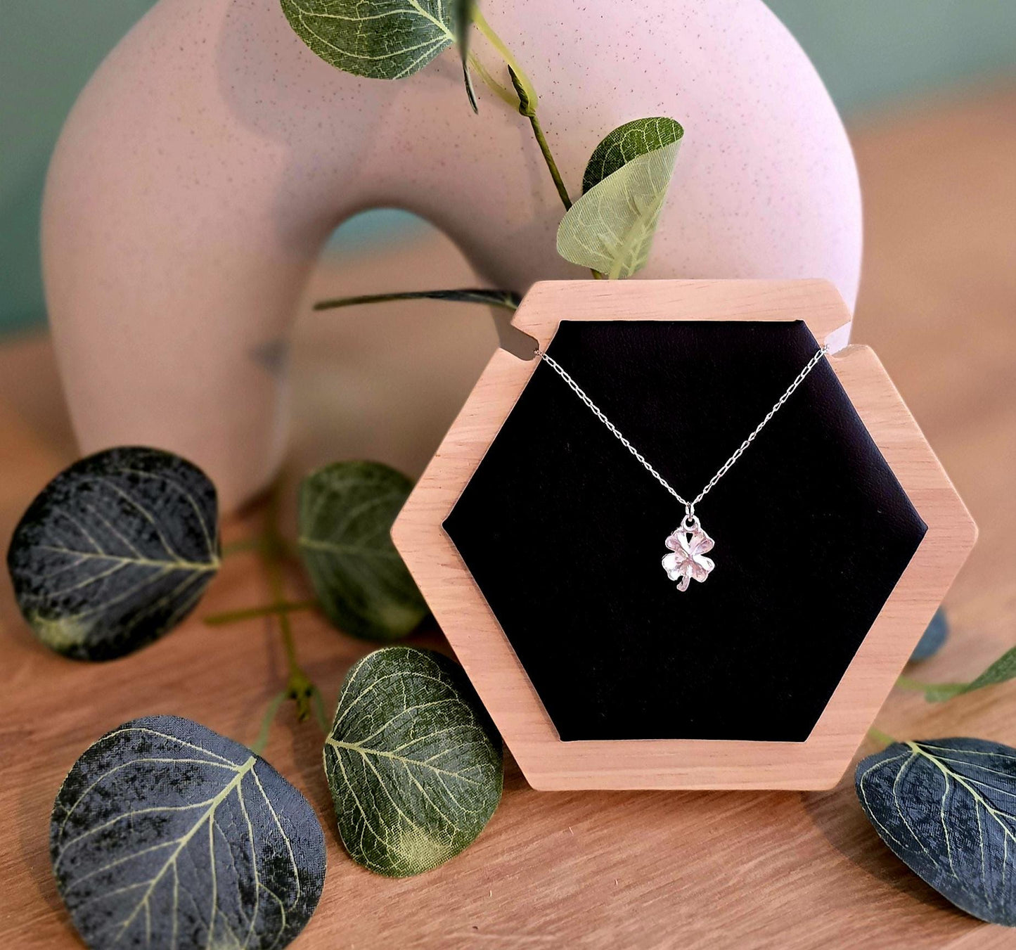 Handmade Solid Sterling Silver 4 Leaf Clover Necklace, 18inches, floral jewellery