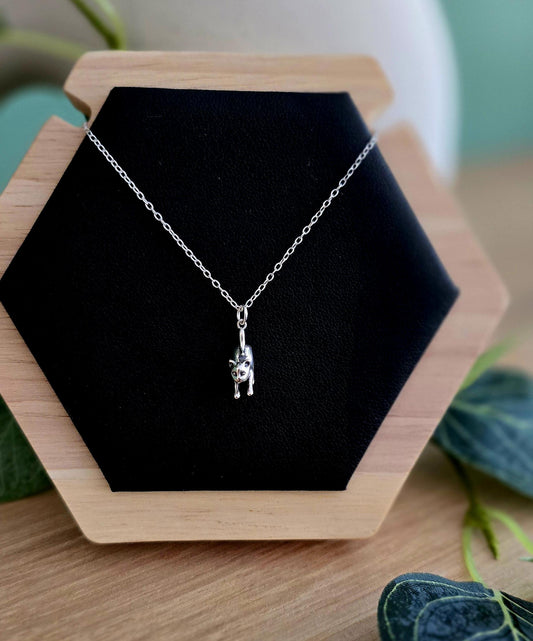 Handmade Solid Sterling Silver Cat Necklace, 18inches, floral jewellery