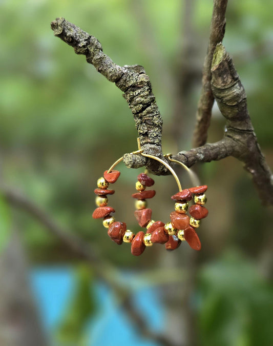 Handmade Red Jasper Crystal hoop earrings | 18k Gold Plated, Root Chakra, Grounding, Strength, Vitality