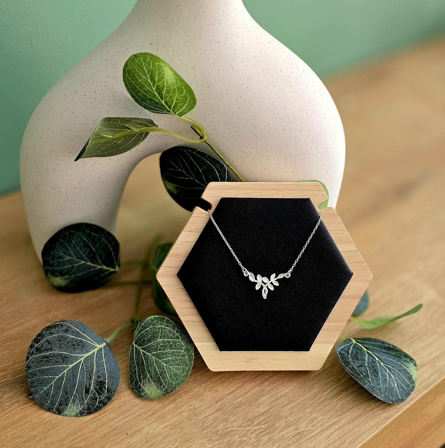 Handmade Solid Sterling Silver entwined leaves Necklace, 18inches, floral jewellery