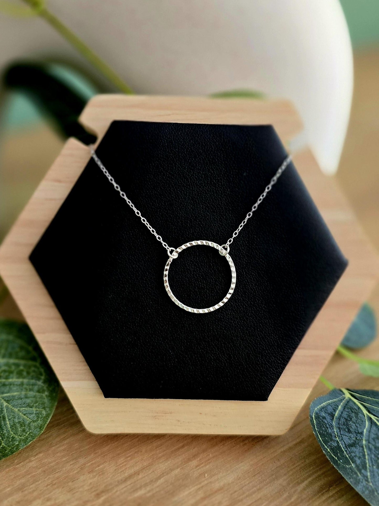 Handmade Solid Sterling Silver Circle Twisted Ring Necklace, 18inches, floral jewellery