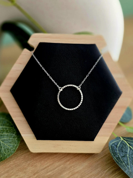 Handmade Solid Sterling Silver Circle Twisted Ring Necklace, 18inches, floral jewellery