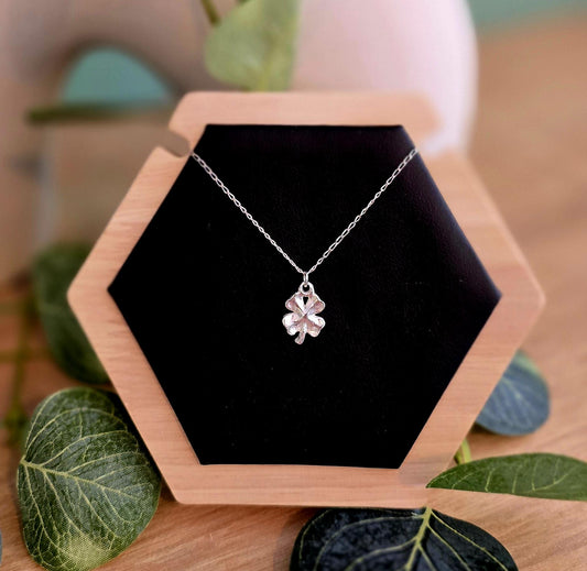 Handmade Solid Sterling Silver 4 Leaf Clover Necklace, 18inches, floral jewellery