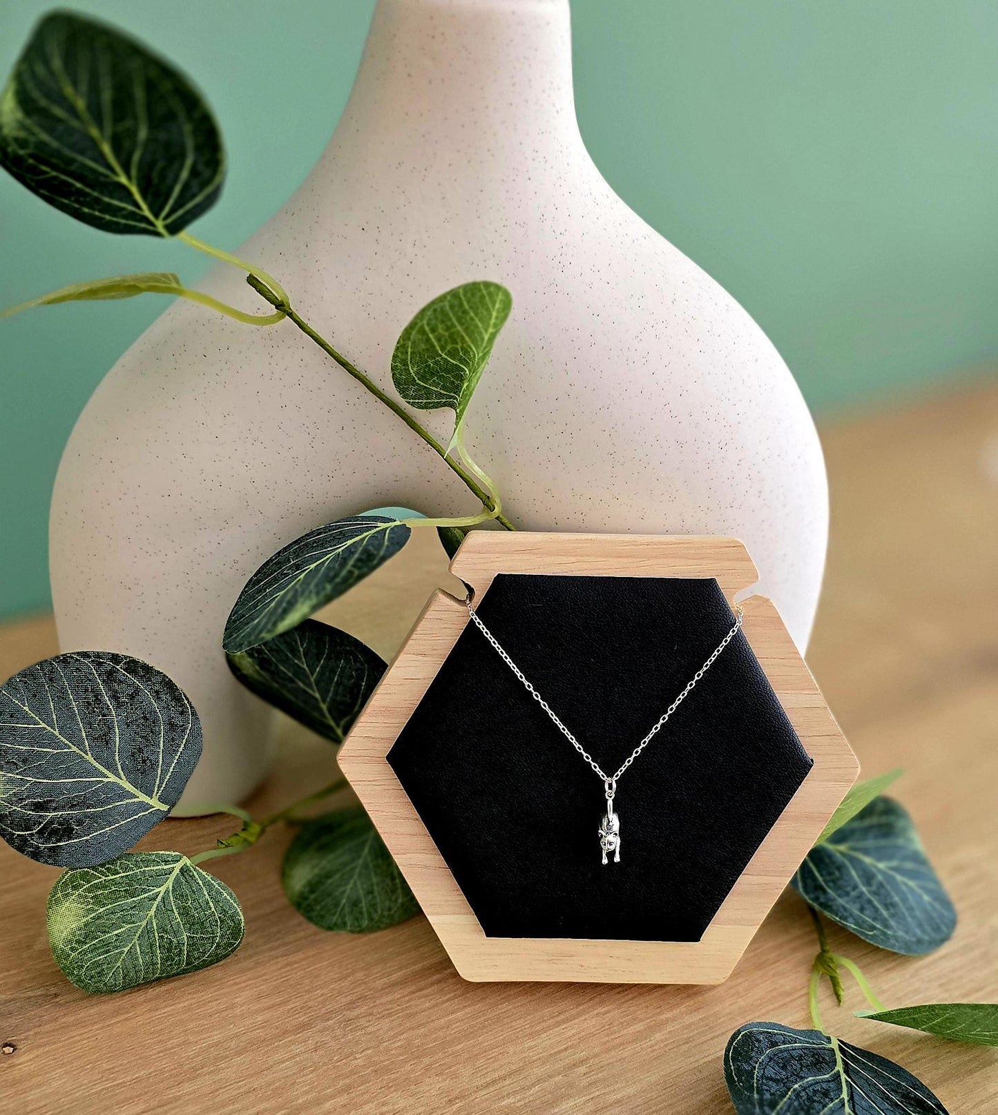 Handmade Solid Sterling Silver Cat Necklace, 18inches, floral jewellery