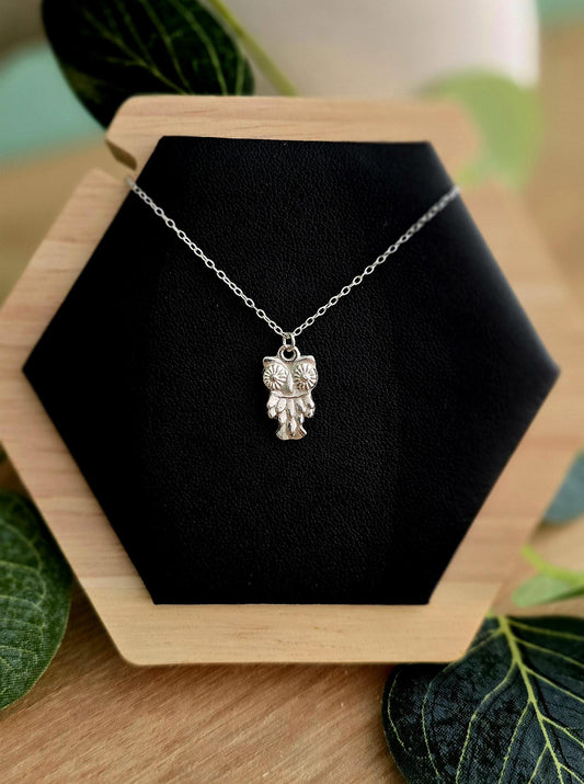 Handmade Solid Sterling Silver Owl Necklace, 18inches, floral jewellery