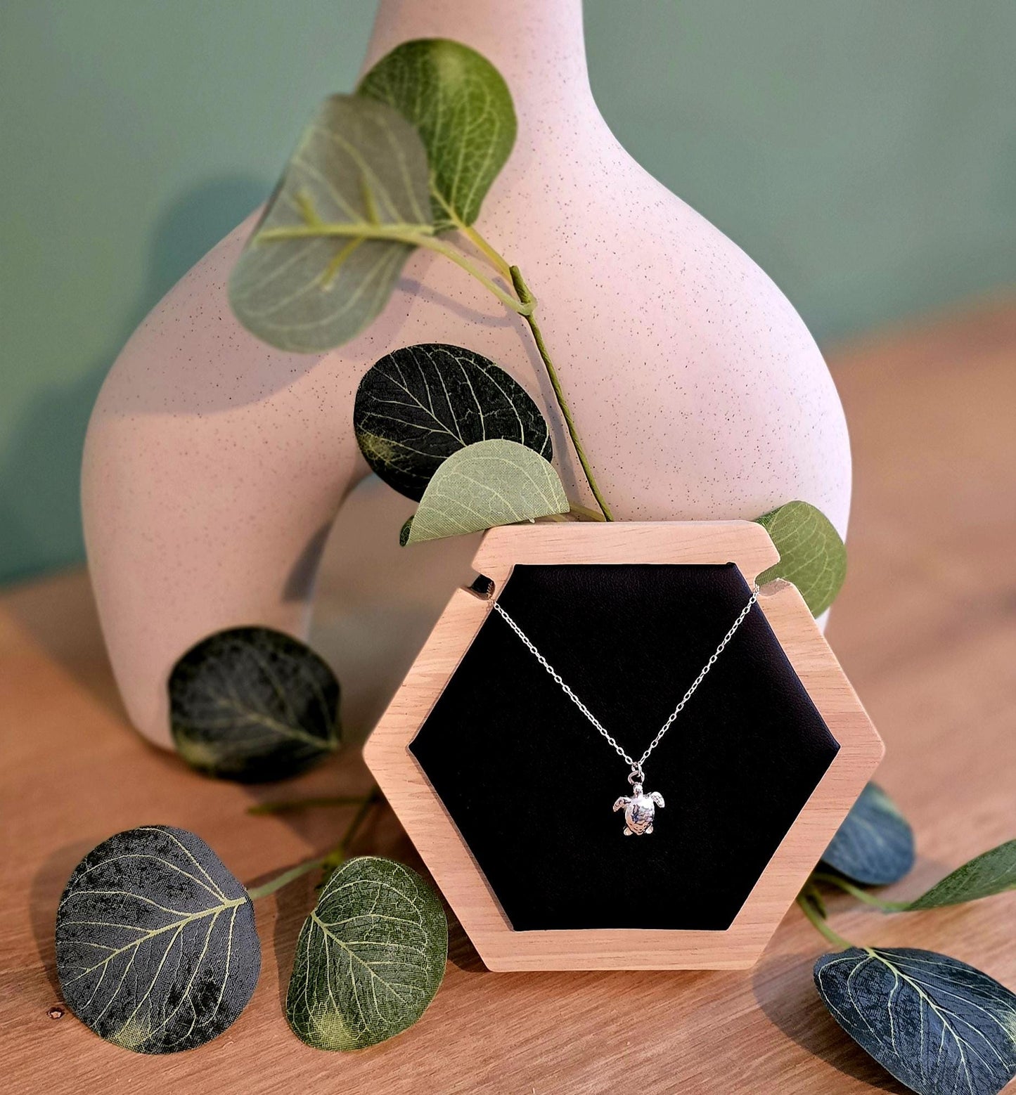Handmade Solid Sterling Silver Turtle Necklace, 18inches, floral jewellery