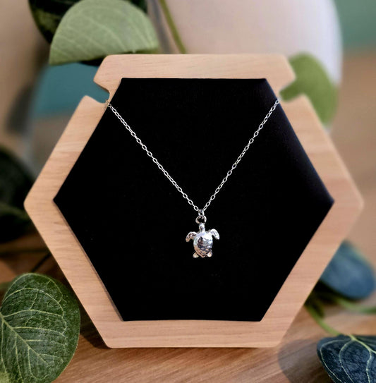 Handmade Solid Sterling Silver Turtle Necklace, 18inches, floral jewellery