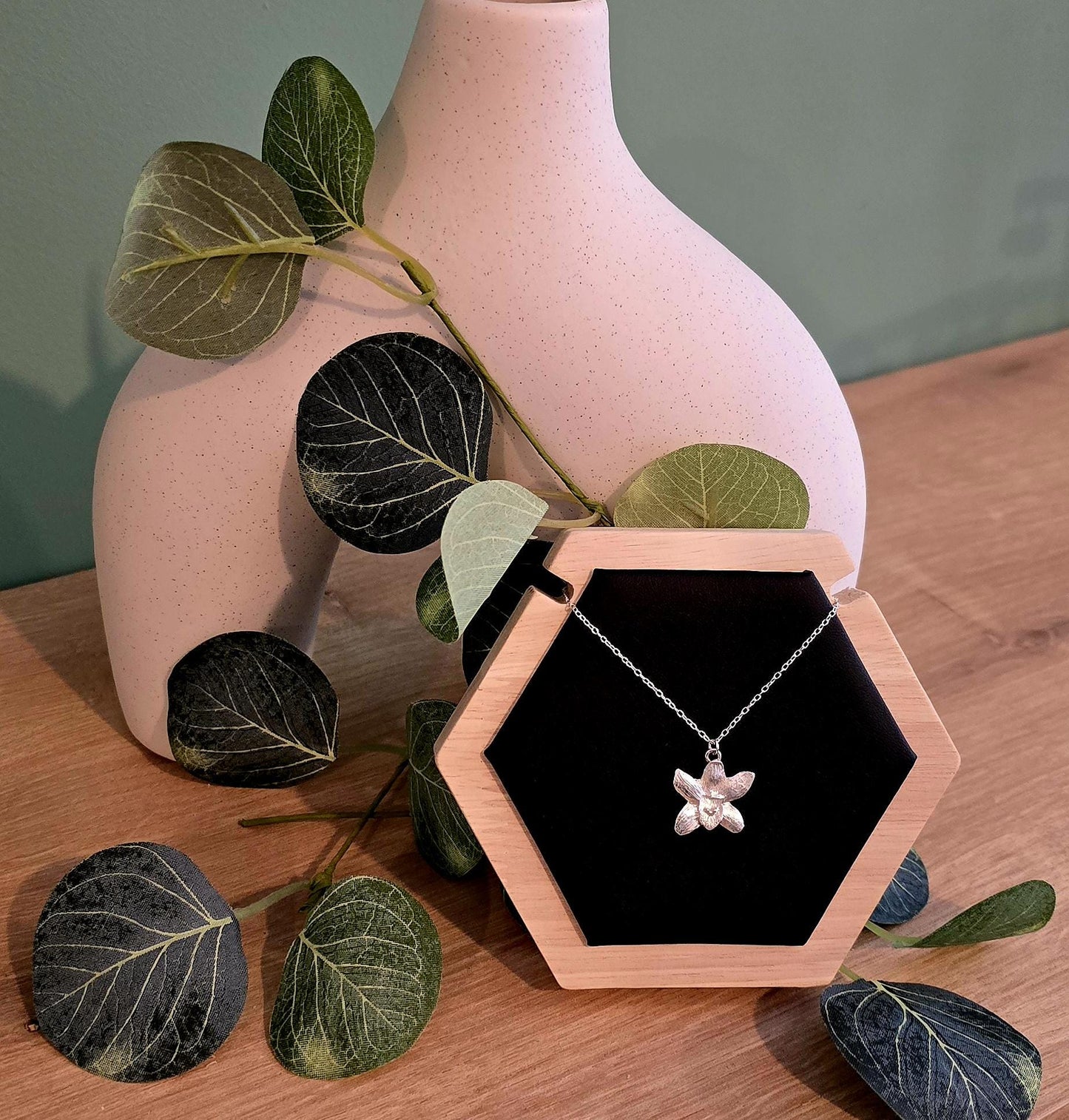 Handmade Solid Sterling Silver Open Orchid Necklace, 18inches, floral jewellery