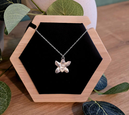 Handmade Solid Sterling Silver Open Orchid Necklace, 18inches, floral jewellery