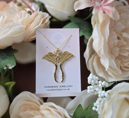 Handmade 18k Gold Plated Moth Necklace | Chic Boho Animal
